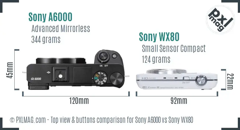 Sony A6000 vs Sony WX80 top view buttons comparison