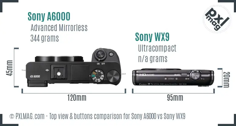 Sony A6000 vs Sony WX9 top view buttons comparison