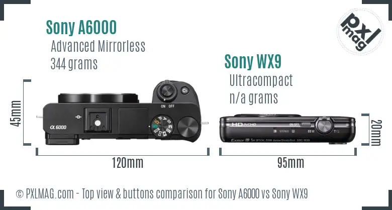 Sony A6000 vs Sony WX9 top view buttons comparison Sony A6000 vs Sony WX9 top view buttons comparison