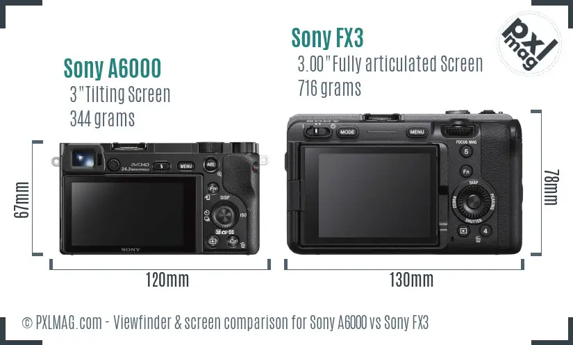 Sony A6000 vs Sony FX3 Screen and Viewfinder comparison