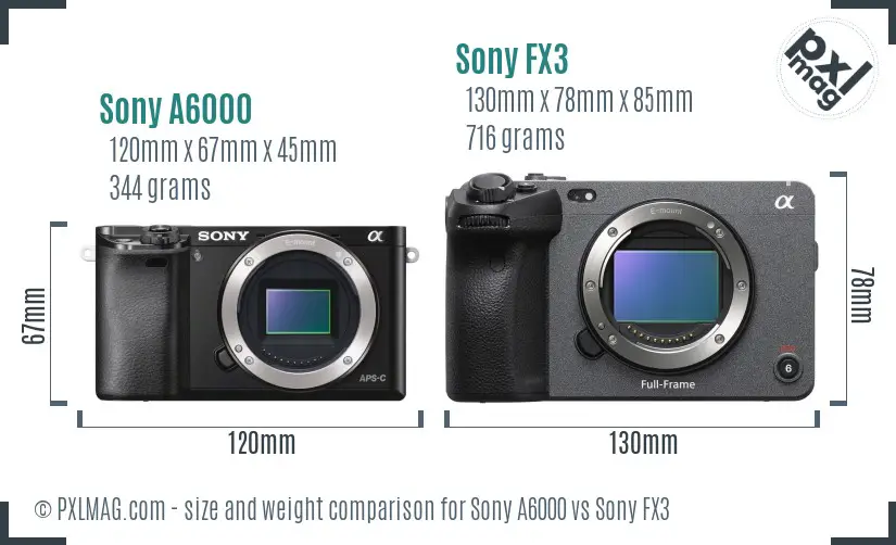 Sony A6000 vs Sony FX3 size comparison