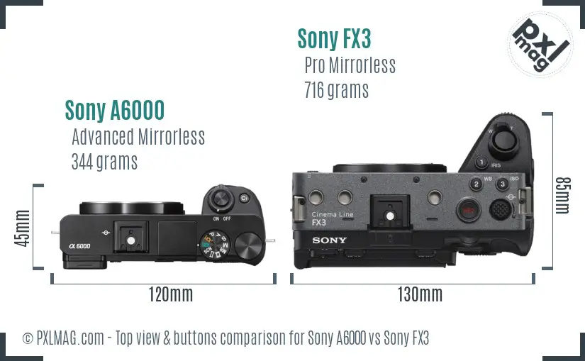Sony A6000 vs Sony FX3 top view buttons comparison