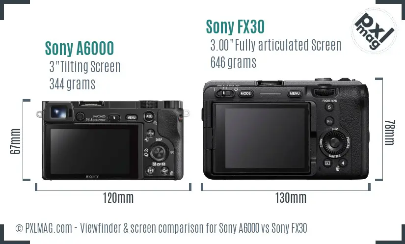 Sony A6000 vs Sony FX30 Screen and Viewfinder comparison