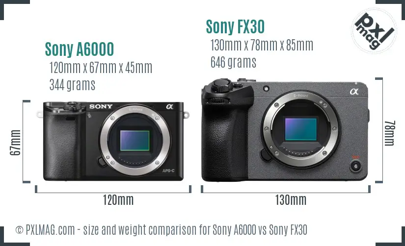 Sony A6000 vs Sony FX30 size comparison