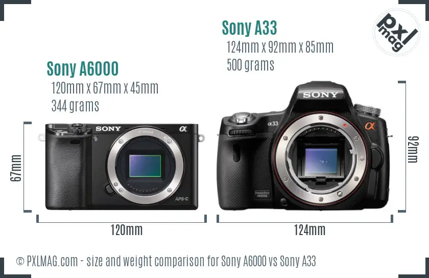 Sony A6000 vs Sony A33 size comparison