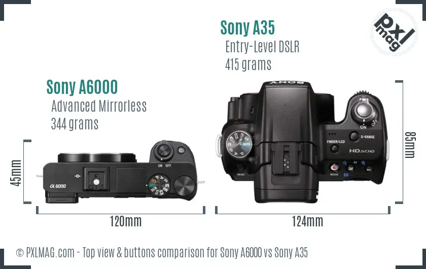 Sony A6000 vs Sony A35 top view buttons comparison Sony A6000 vs Sony A35 top view buttons comparison