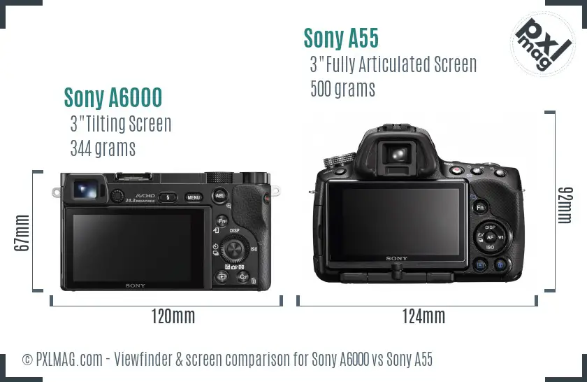 Sony A6000 vs Sony A55 Screen and Viewfinder comparison