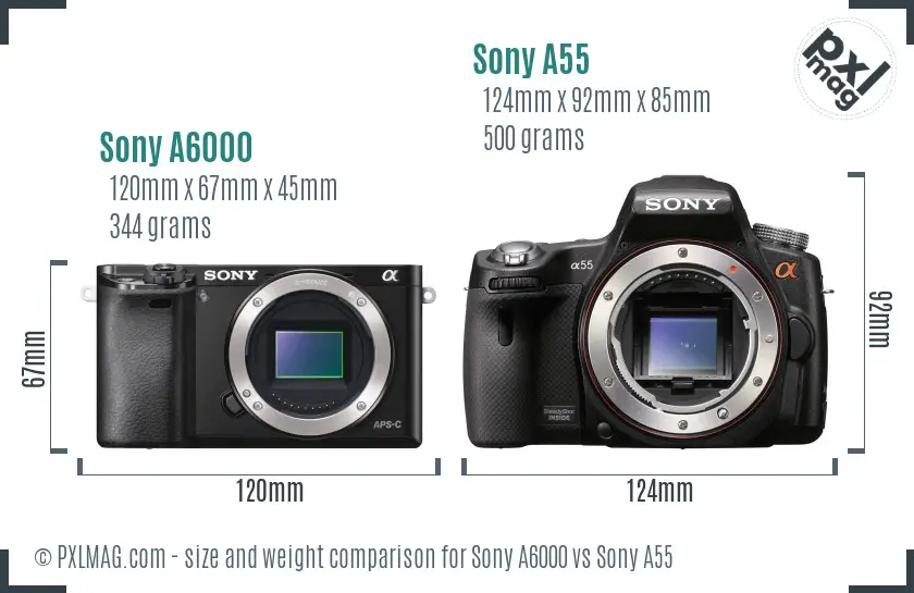 Sony A6000 vs Sony A55 size comparison