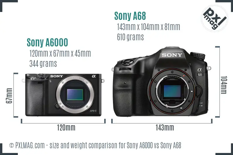 Sony A6000 vs Sony A68 size comparison