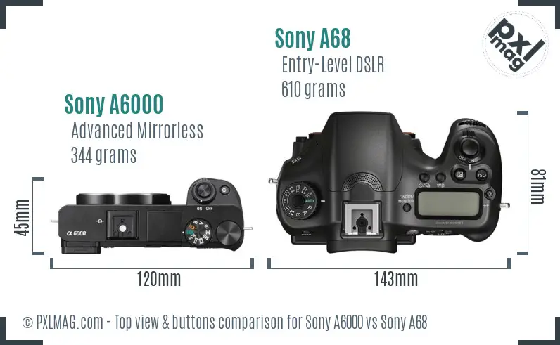 Sony A6000 vs Sony A68 top view buttons comparison