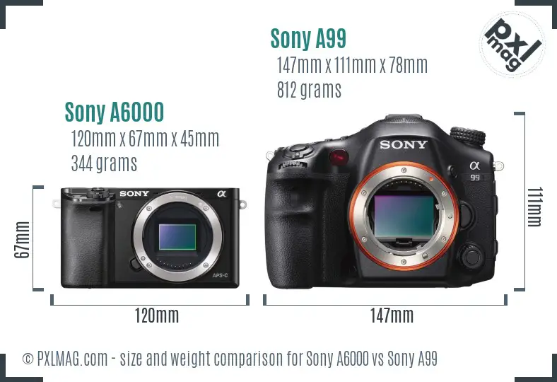 Sony A6000 vs Sony A99 size comparison