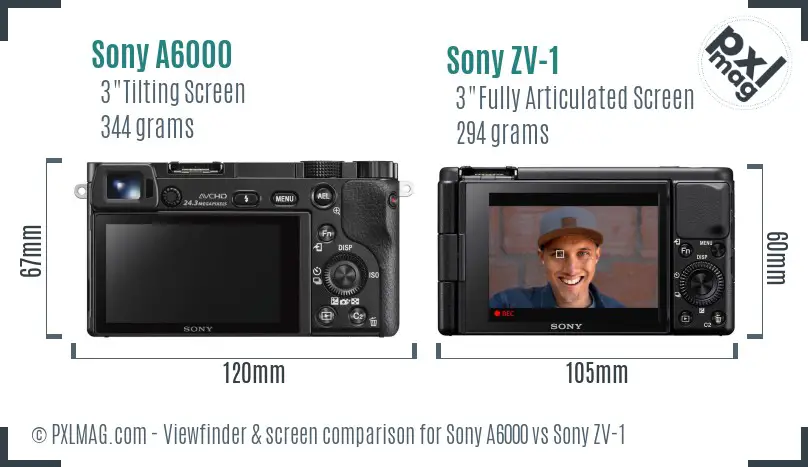 Sony A6000 vs Sony ZV-1 Screen and Viewfinder comparison