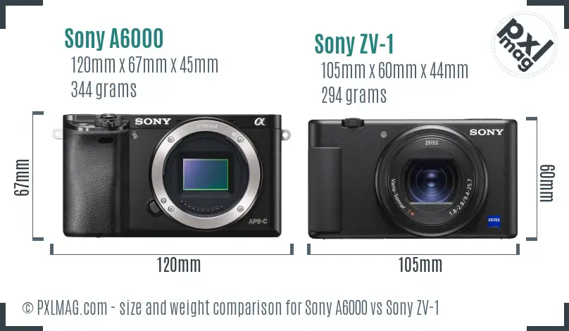 Sony A6000 vs Sony ZV-1 size comparison
