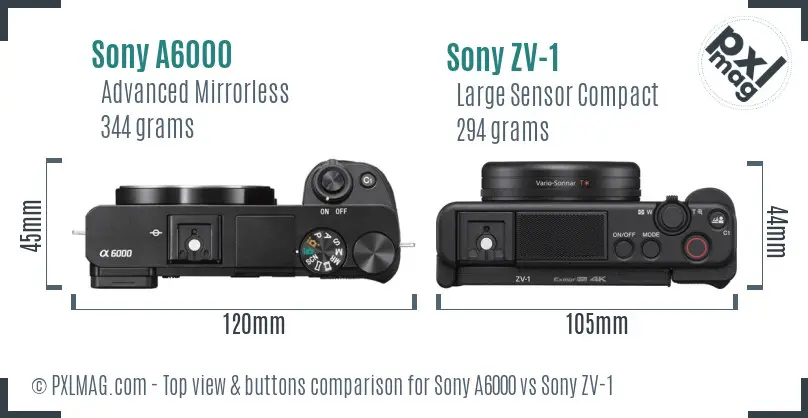 Sony A6000 vs Sony ZV-1 top view buttons comparison
