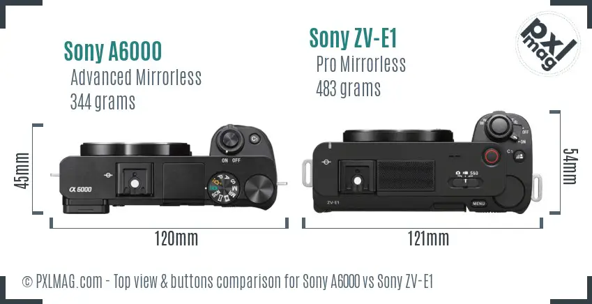 Sony A6000 vs Sony ZV-E1 top view buttons comparison