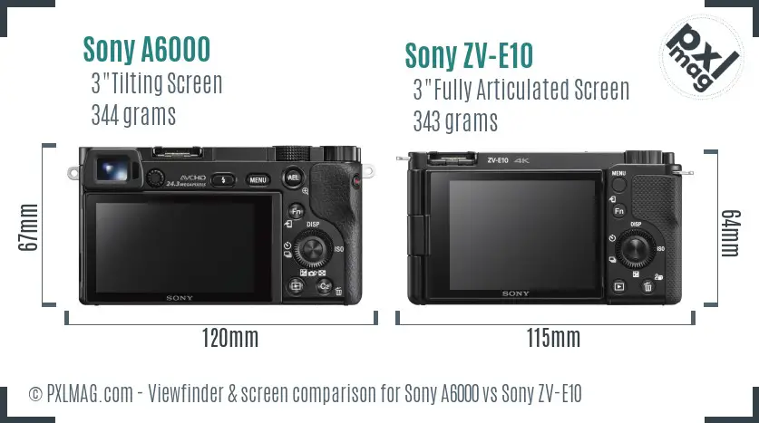 Sony A6000 vs Sony ZV-E10 Screen and Viewfinder comparison