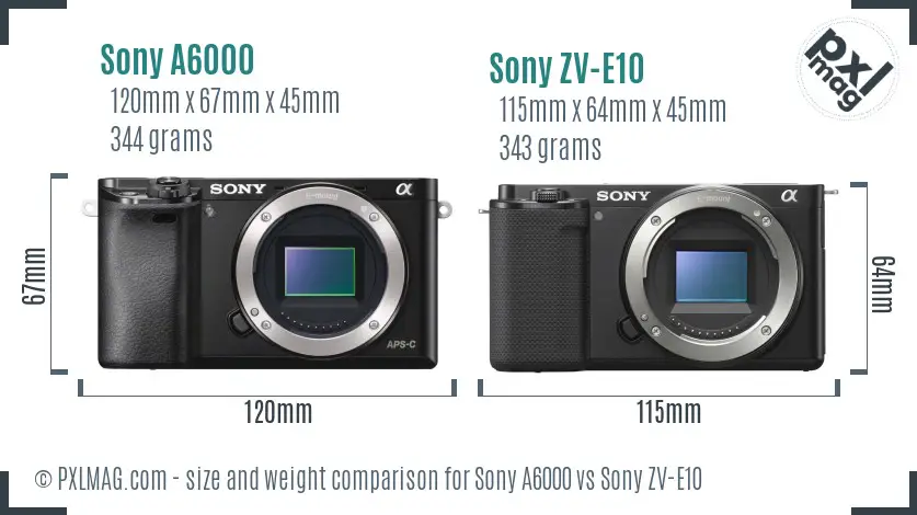 Sony A6000 vs Sony ZV-E10 size comparison