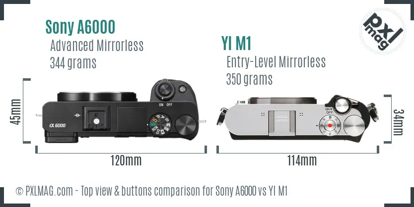Sony A6000 vs YI M1 top view buttons comparison