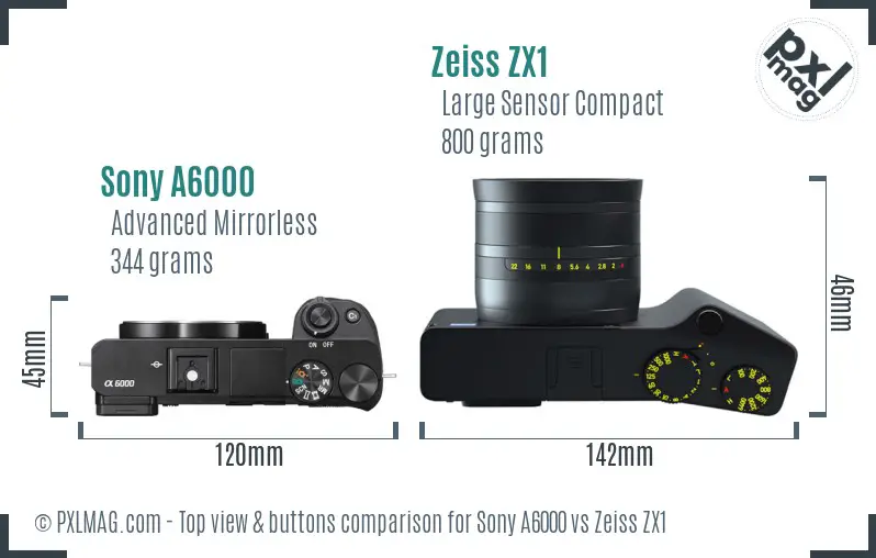 Sony A6000 vs Zeiss ZX1 top view buttons comparison Sony A6000 vs Zeiss ZX1 top view buttons comparison