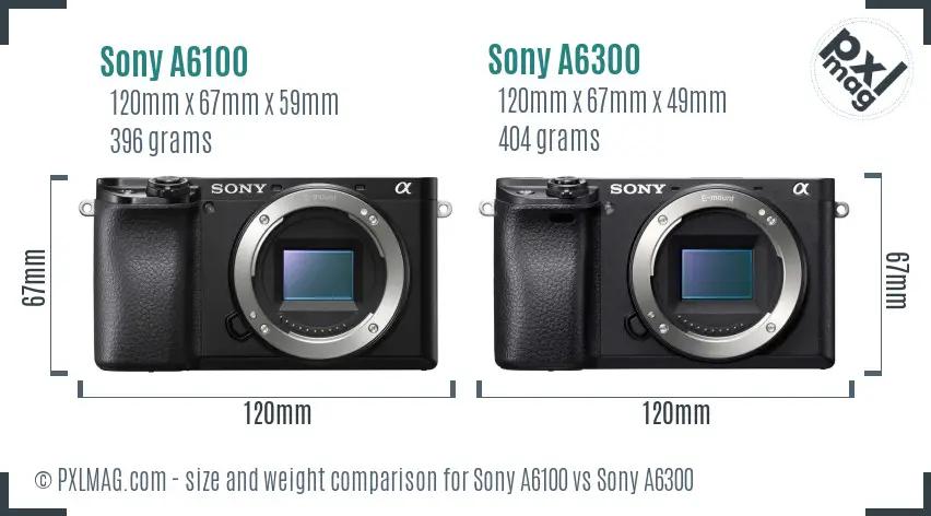 Sony A6100 vs Sony A6300 size comparison