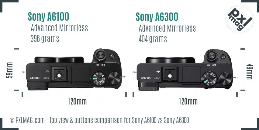 Sony A6100 vs Sony A6300 top view buttons comparison