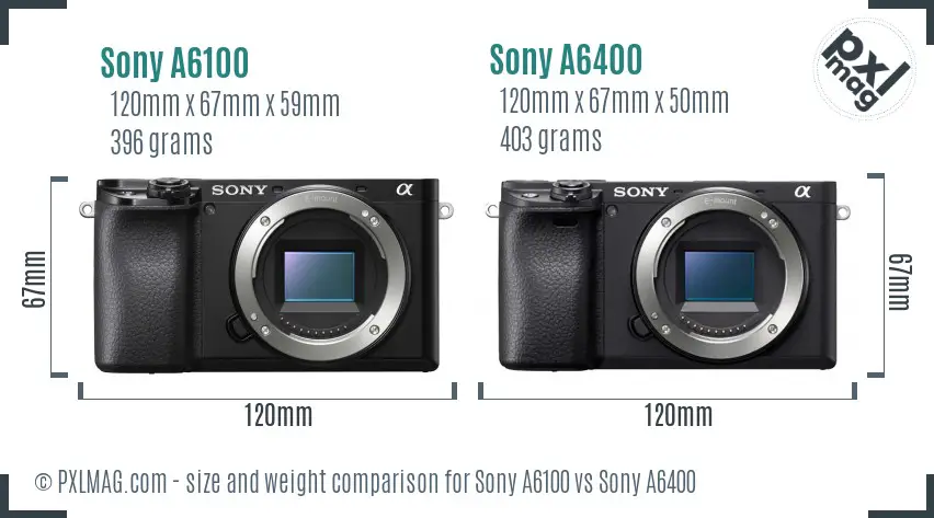Sony A6100 vs Sony A6400 size comparison