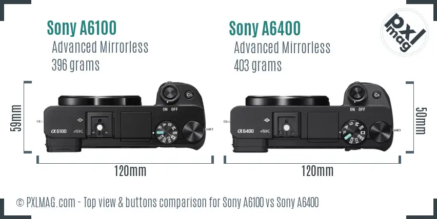 Sony A6100 vs Sony A6400 top view buttons comparison