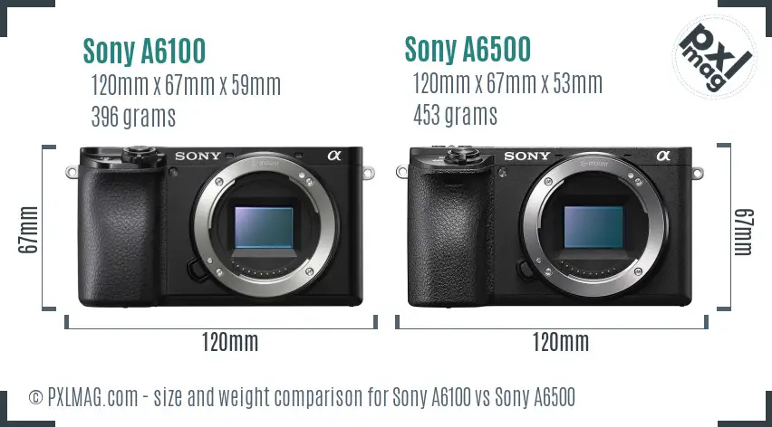 Sony A6100 vs Sony A6500 size comparison