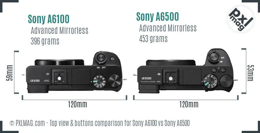 Sony A6100 vs Sony A6500 top view buttons comparison