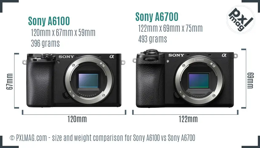 Sony A6100 vs Sony A6700 size comparison