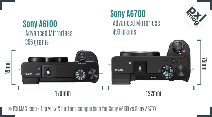 Sony A6100 vs Sony A6700 top view buttons comparison