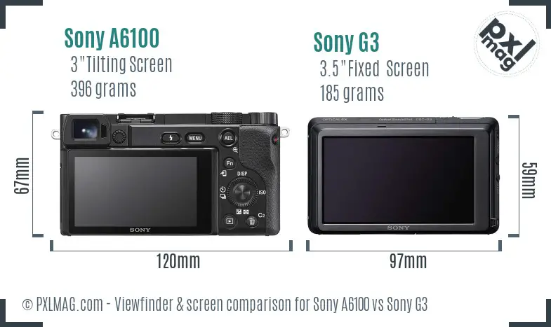 Sony A6100 vs Sony G3 Screen and Viewfinder comparison