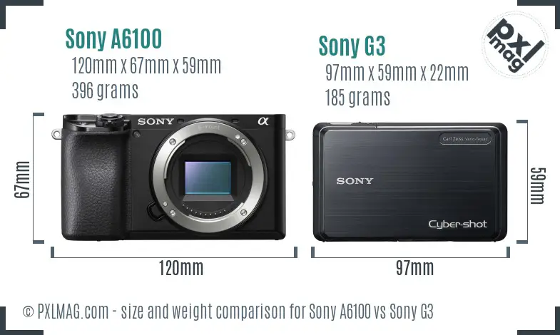 Sony A6100 vs Sony G3 size comparison