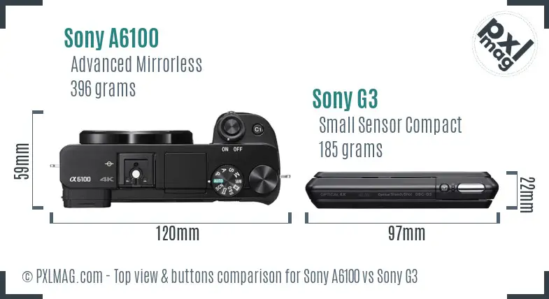 Sony A6100 vs Sony G3 top view buttons comparison