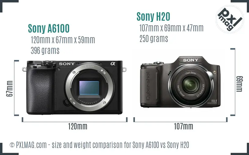 Sony A6100 vs Sony H20 size comparison