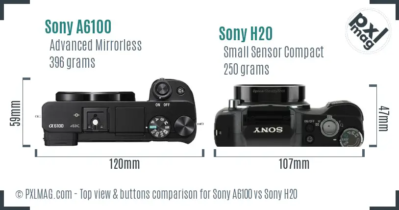 Sony A6100 vs Sony H20 top view buttons comparison