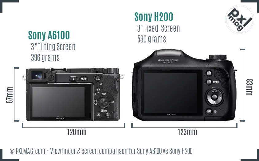 Sony A6100 vs Sony H200 Screen and Viewfinder comparison