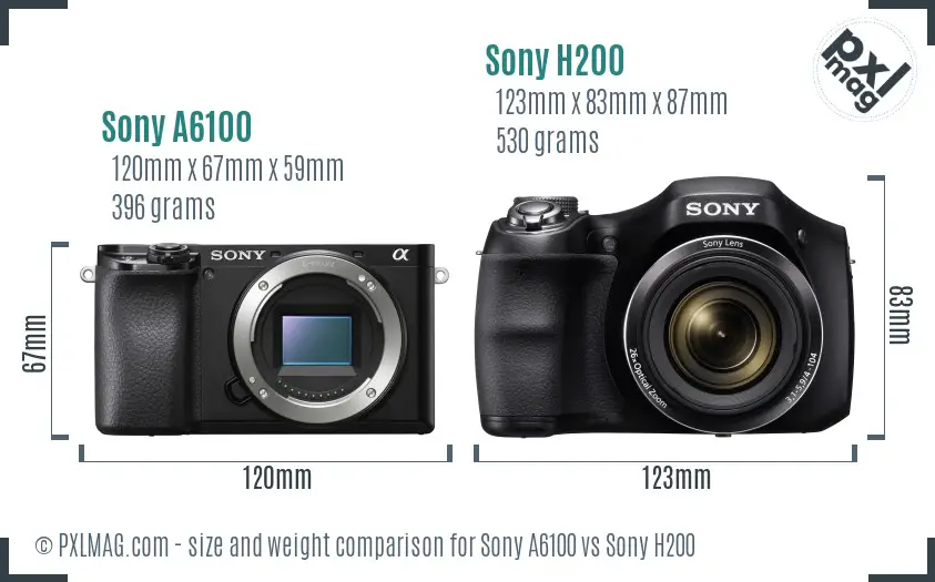 Sony A6100 vs Sony H200 size comparison