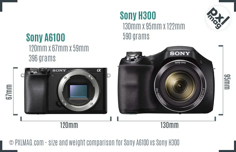 Sony A6100 vs Sony H300 size comparison