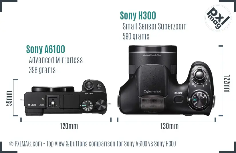 Sony A6100 vs Sony H300 top view buttons comparison