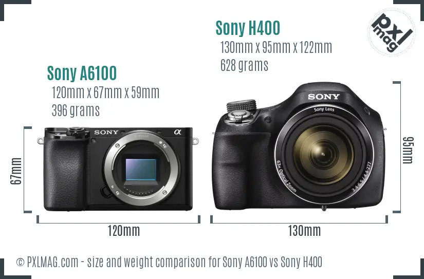 Sony A6100 vs Sony H400 size comparison