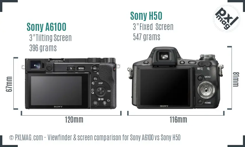 Sony A6100 vs Sony H50 Screen and Viewfinder comparison