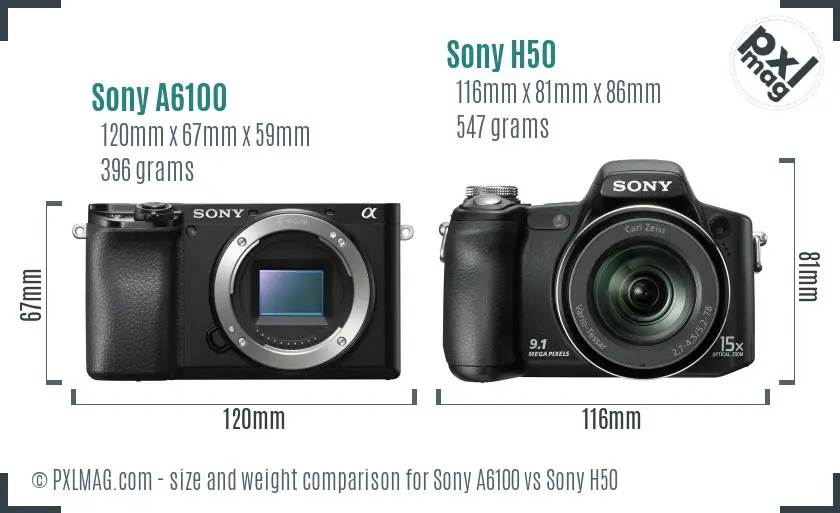 Sony A6100 vs Sony H50 size comparison