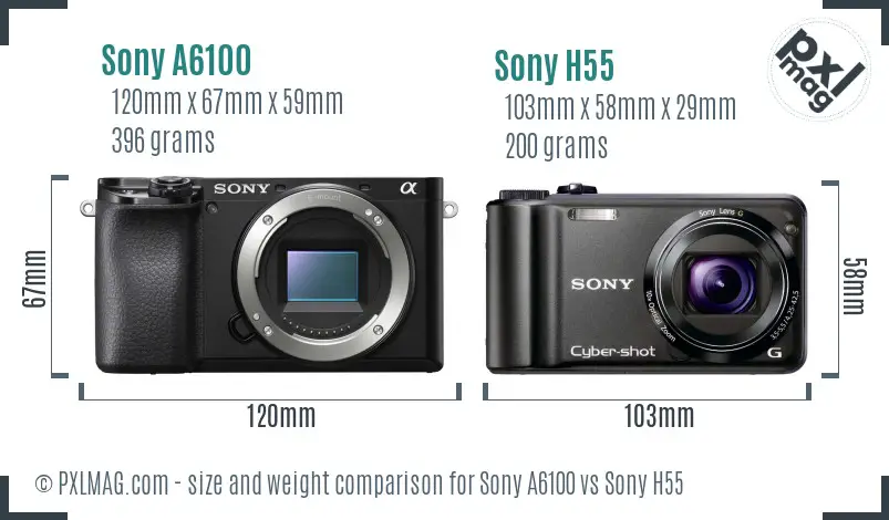Sony A6100 vs Sony H55 size comparison