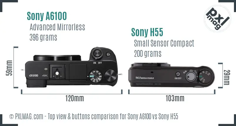 Sony A6100 vs Sony H55 top view buttons comparison