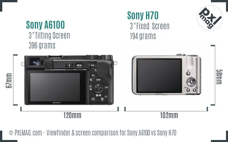 Sony A6100 vs Sony H70 Screen and Viewfinder comparison