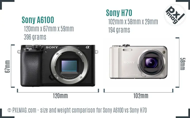 Sony A6100 vs Sony H70 size comparison