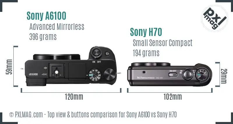 Sony A6100 vs Sony H70 top view buttons comparison