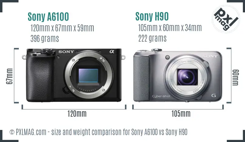 Sony A6100 vs Sony H90 size comparison