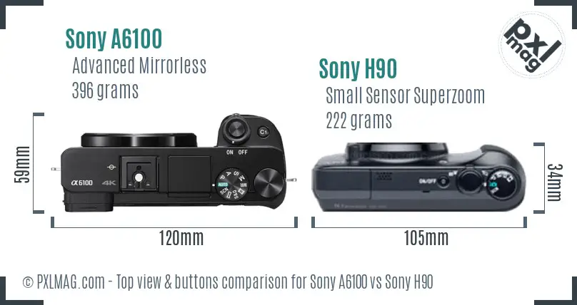 Sony A6100 vs Sony H90 top view buttons comparison